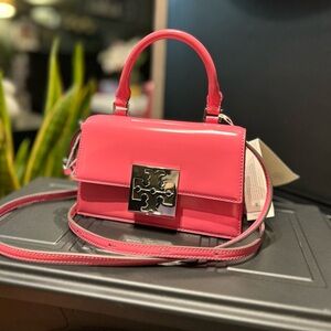 AUTH NWT Tory Burch Bon Bon Mini Top-Handle Spazzolato Leather Crossbody Bag